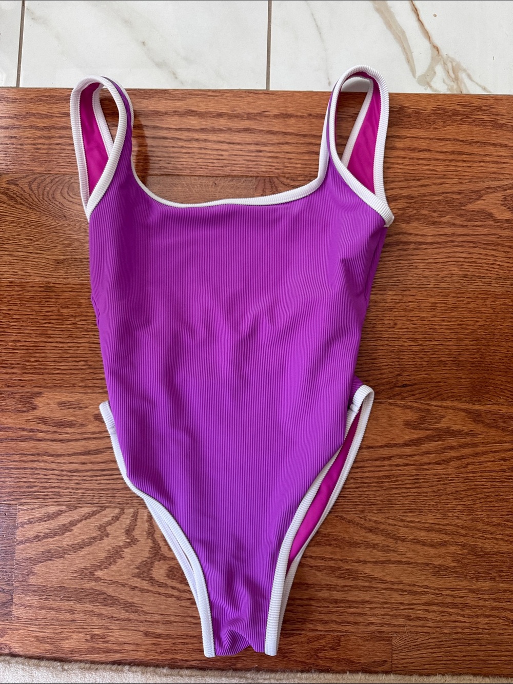 Lainsnow Ocean Isle Neon Purple One-Piece Swimsuit with White Trim